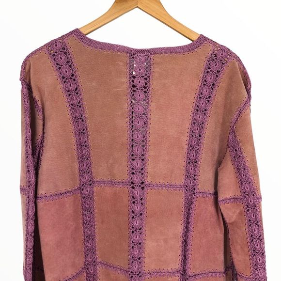 Y2K Vintage Mauve Pink Leather Patchwork Pieced Long Sleeve Top NWT size Medium - Picture 7 of 11